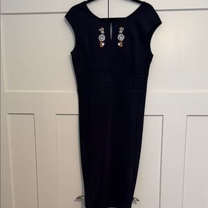 Zara Navy Midi Dress with Embellishments